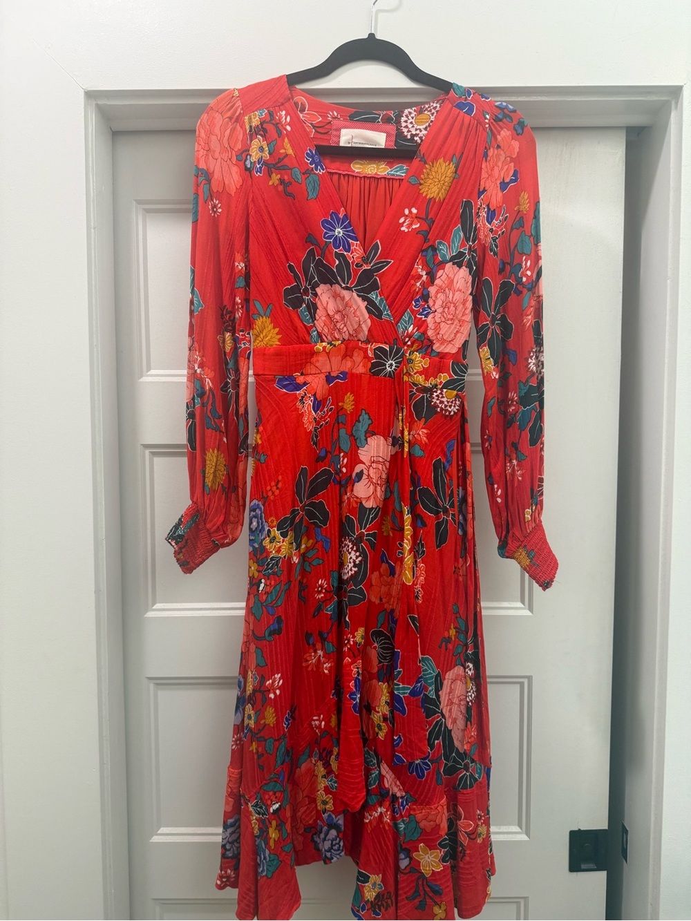 Anthropologie Boswell Red Floral Wrap Midi Dress Size 0 NWOT